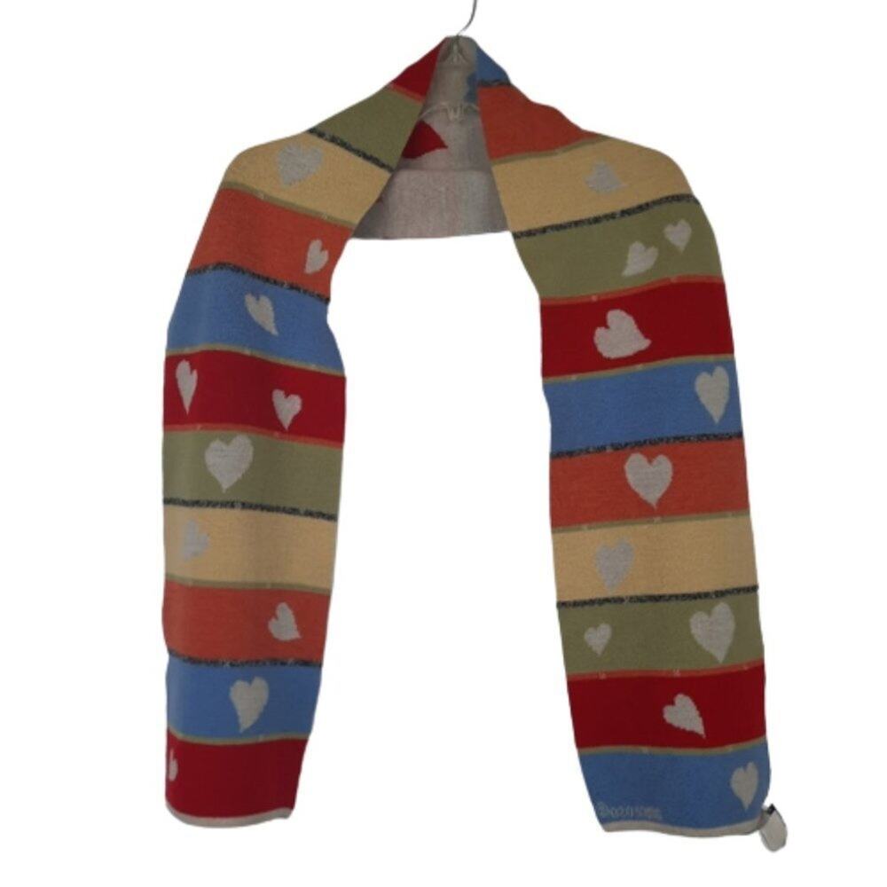 Amoroso Merino Wool blend hears and rainbow stripes scarf